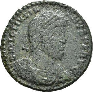 obverse: GIULIANO II il Filosofo (361-363) AE 2 per Costantinopoli. D/ Busto diad. e corazzato a ds. R/ Bue api a ds.; sopra, due stelle; sotto, un aquila con una corona nel becco. AE. (g. 8.49 mm. 28) RIC 320; LRBC 469. Raro qBB nr.reg. 578/24