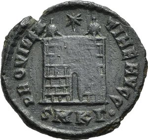 reverse: COSTANTINO I (307-337). Cizico. Nummus. 329. AE (2,47 g). D/ CONSTANTINVS AVG, testa laureata a destra; R/ PROVIDENTIAE AVGG, porta d accampamento, sopra una stella; in esergo SMKΓ 