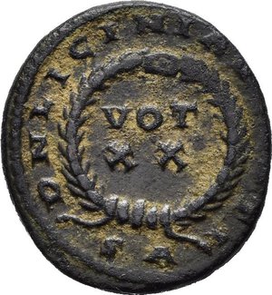 reverse: LICINIO I (308-324). Arles. Nummus. AE (2,93 g). D/ IMP LICI-NIVS AVG, testa laureata a destra. R/ D N LICINI AVGVSTI, VOT . XX in corona d alloro, in esergo SA. RIC VII 229. BB. nr.reg. 589/24