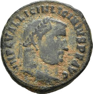 obverse: LICINIO I (308-324). Alessandria. Nummus. 315. AE (4,09 g). D/ IMP C VAL LICIN LICINIVS P F AVG, testa laureata a destra; R/ IOVI CONSERVATORI AVGG, Giove stante a sinistra, regge un globo niceforo e scettro; ai suoi piedi un aquila, nel campo a destra (corona) / Z / N; in esergo ALE. RIC VII 10. BB nr.reg.592/24