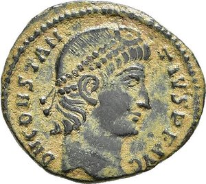 obverse: COSTANZO II (337-361). Antiochia. AE3. 347-348. AE (1,26 g). D/ D N CONSTANTIVS P F AVG, busto diademato a destra; R/ VOT XX MVLT XXX su quattro linee in corona d alloro; in esergo [S]MAN[…]. Cfr. RIC VIII 113. BB   nr.reg.592/24