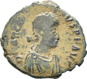 obverse: ARCADIO I (383-408). Antiochia. Maiorina o AE2. AE (4,25). D/ D N ARCADIVS P F AVG, busto diademato, drappeggiato e corazzato a destra; R/ GLORIA ROMANORVM, Arcadio, in abiti militari su cavallo a destra; in esergo ANTB. RIC IX 69d. qBB. nr.reg.592/24