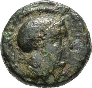 obverse: TROADE. Sigeion. Bronzo. IV secolo a.C. AE (1,05). D/ testa elmata di Atena a destra; R/ crescente, intorno ΣΙΓΕ . SNG Copenhagen 499-500. BB. (NON COMUNE). nr.reg.593/24