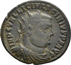 obverse: LICINIO I (308-324). Nicomedia. Nummus. 321-323. AE (2,40 g). D/ IMP C VAL LICIN LICINIVS P F AVG, busto radiato, drappeggiato e corazzato a destra; R/ IOVI CONSERVATORI, Giove stante a sinistra, regge un globo niceforo e scettro; ai suoi piedi un aquila e un progioniero, nel campo a destra X-IIΓ; in esergo SMNΔ. RIC VII 44. BB nr.reg.593/24