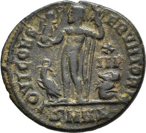 reverse: LICINIO I (308-324). Nicomedia. Nummus. 321-323. AE (2,40 g). D/ IMP C VAL LICIN LICINIVS P F AVG, busto radiato, drappeggiato e corazzato a destra; R/ IOVI CONSERVATORI, Giove stante a sinistra, regge un globo niceforo e scettro; ai suoi piedi un aquila e un progioniero, nel campo a destra X-IIΓ; in esergo SMNΔ. RIC VII 44. BB nr.reg.593/24