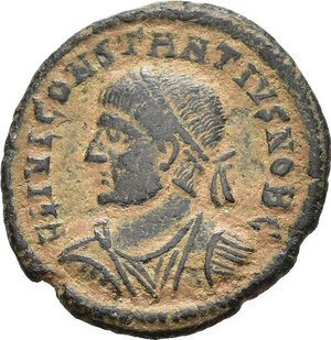 obverse: COSTANZO II, Cesare (324-337). Eraclea. Nummus. 330-333. AE (2,32 g). D/ FL IVL CONSTANTIVS NOB C, busto laureato, drappeggiato e corazzato a sinistra; R/ PROVIDENTIAE CAESS, porta d accampamento, sopra una stella, nel campo un globetto; in esergo CONS. RIC VII 97. qBB. nr.reg.593/24