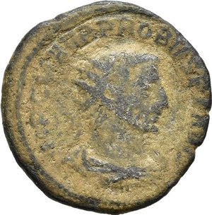 obverse: PROBO (276-282). Antiochia. Antoniniano riformato. 280 circa. BI (3,20 g). D/ IMP C M AVR PROBVS P F AVG, busto radiato, drappeggiato e corazzato visto di spalle a destra; R/ CLEMENTIA TEMP / Γ, Probo, in abiti militari riceve un globo niceforo da Giove; in esergo XXI. RIC V.2 922. MB. nr.reg.593/24