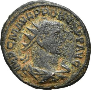 obverse: PROBO (276-282). Antiochia. Antoniniano riformato. 280 circa. BI (3,64 g). D/ IMP C M AVR PROBVS P F AVG, busto radiato, drappeggiato e corazzato visto di spalle a destra; R/ CLEMENTIA TEMP / Γ, Probo, in abiti militari riceve un globo niceforo da Giove; in esergo XXI. RIC V.2 922. BB. nr.reg.593/24