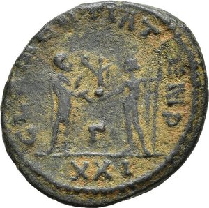 reverse: PROBO (276-282). Antiochia. Antoniniano riformato. 280 circa. BI (3,64 g). D/ IMP C M AVR PROBVS P F AVG, busto radiato, drappeggiato e corazzato visto di spalle a destra; R/ CLEMENTIA TEMP / Γ, Probo, in abiti militari riceve un globo niceforo da Giove; in esergo XXI. RIC V.2 922. BB. nr.reg.593/24