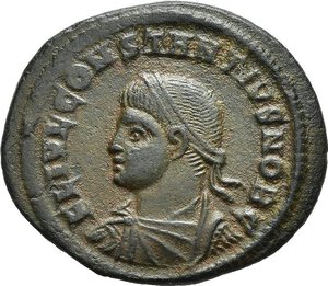 obverse: COSTANZO II, Cesare (324-337). Nicomedia. Nummus. 328-329. AE (2,94 g). D/ FL IVL CONSTANTIVS NOB C, busto diademato, drappeggiato e corazzato a sinistra; R/ PROVIDENTIAE CAESS, porta d accampamento con due torrette, al centro una stella; in esergo SMNB•. Cfr.RIC VII 158. BB+. nr.reg.593/24