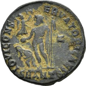 reverse: LICINIO II, Cesare (317-324). Antiochia. Nummus. 317-320. AE (2,78 g). D/ D N VAL LICIN LICINIVS NOB C, busto laureato, con toga trabeata, che regge scettro e mappa a sinistra; R/  IOVI CONS-ERVATORI CAESS, Giove stante a sinistra, regge un globo niceforo e scettro; ai suoi piedi un progioniero, nel campo a destra Z; in esergo SMANT. RIC VII 29. BB nr.reg.593/24