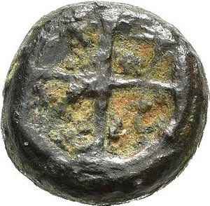 reverse: RODI. Kamiros. AE10 mm. V secolo a.C. circa. AE (1,43 g). D/ foglia di fico; R/ ruota a quattro raggi. Cfr. BMC 15. BB. nr.reg.593/24