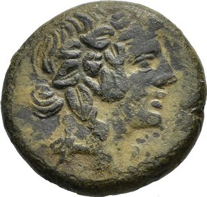 obverse: PONTO. AMISOS. Periodo di Mitridate VI (85-65 a.C.). Bronzo. AE (6,58 g). D/ testa di Dioniso con corona di edera a destra; R/ΑΜΙΣΟΥ, pelle di leopardo e tirso su cista mistica; HGC 7, 243. qBB. nr.reg.593/24