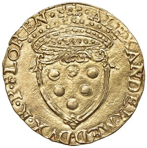 obverse: FIRENZE Alessandro de Medici (1532-1537) Scudo d oro - MIR 96 AU (g 3,38) R Esemplare di notevole qualità, di reperibilità veramente molto rara in conservazione analoga. SPL+