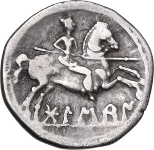 reverse: Iberia, Sekobirikes. AR Denarius,  Palenzuela’ type, c. 80-72 BC