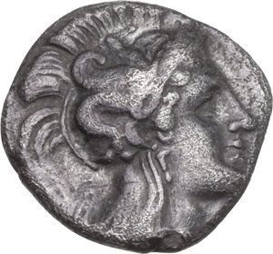 obverse: Southern Apulia, Tarentum. AR Diobol, 380-325 BC