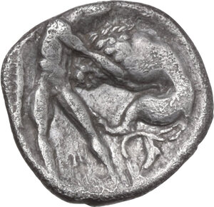 reverse: Southern Apulia, Tarentum. AR Diobol, 380-325 BC