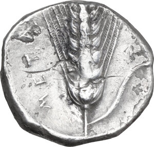 reverse: Southern Lucania, Metapontum. AR/AE Fourrée Stater, c. 340-330 BC