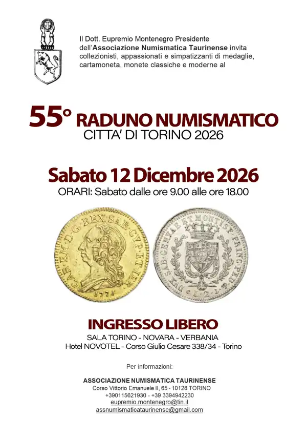 Locandina evento: 55° Raduno Numismatico città di Torino 2026