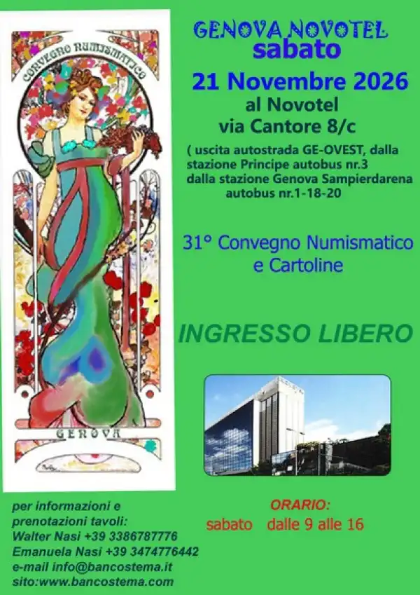 Locandina evento: 31° Convegno Numismatico e Cartoline Genova