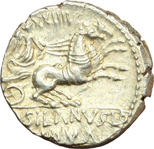D. Silanus L.f. Denario, 91 a.C. foto 1