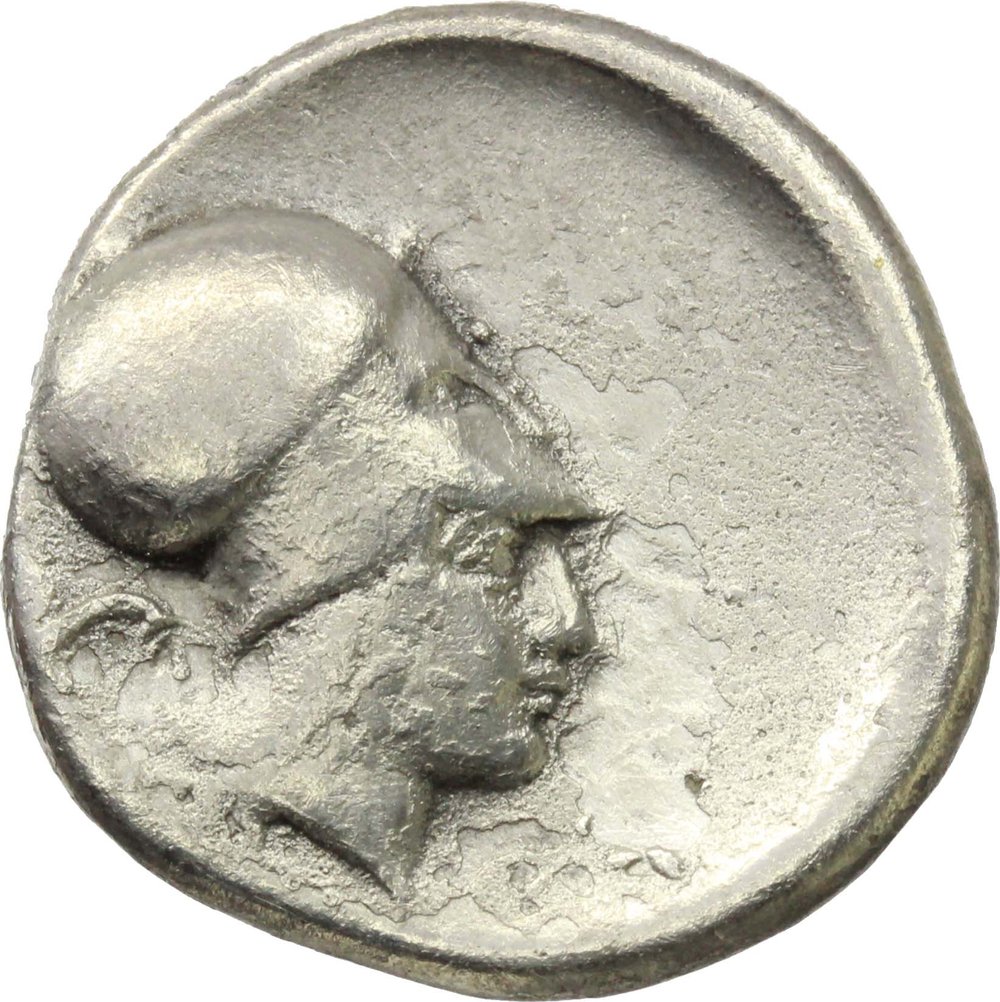 Greece. Corinth. AR Stater, circa 405-345 BC. Obv. Pegasos flying right; koppa below. Rev. Helmete foto 1