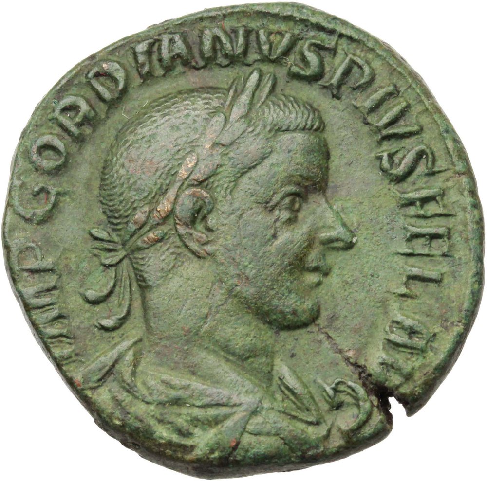 Gordian III (238-244). AE Sestertius, 241.243. Obv. IMP GORDIANVS PIVS FEL AVG. Laureate, draped an foto 1