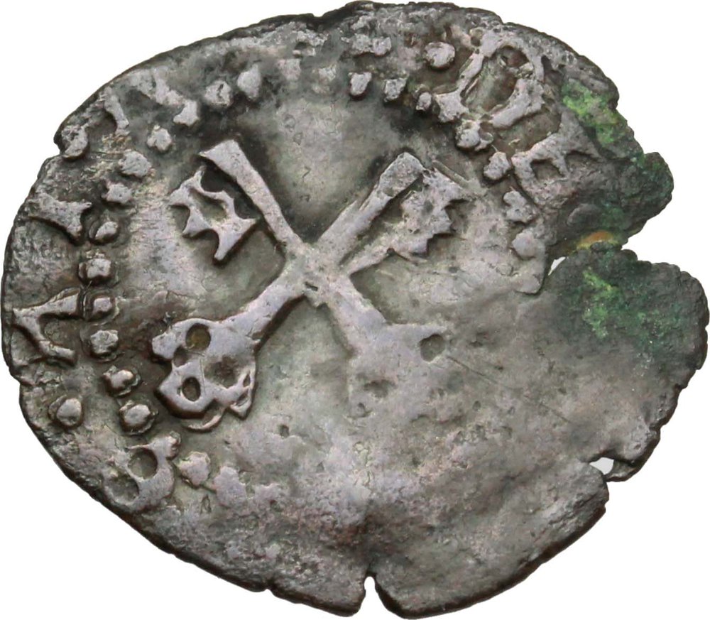 Castiglione delle Stiviere. Rodolfo Gonzaga (1586-1593). Quattrino tipo Bologna. Bign. 5. MI. foto 1
