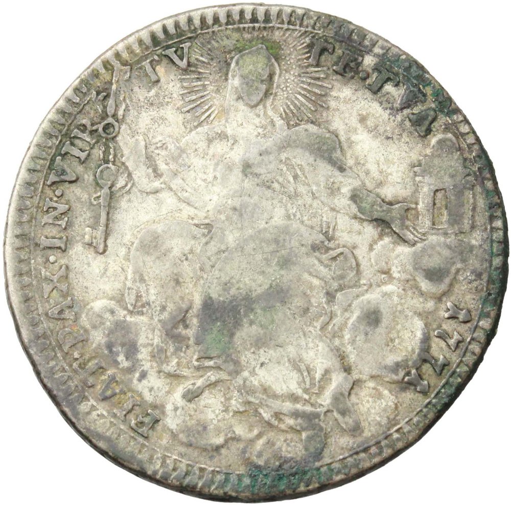Roma. Clemente XIV (1769-1774). Doppio giulio 1771. M. 7A. AG. g. 5.24 mm. 25.00 NC. qBB/BB. foto 1