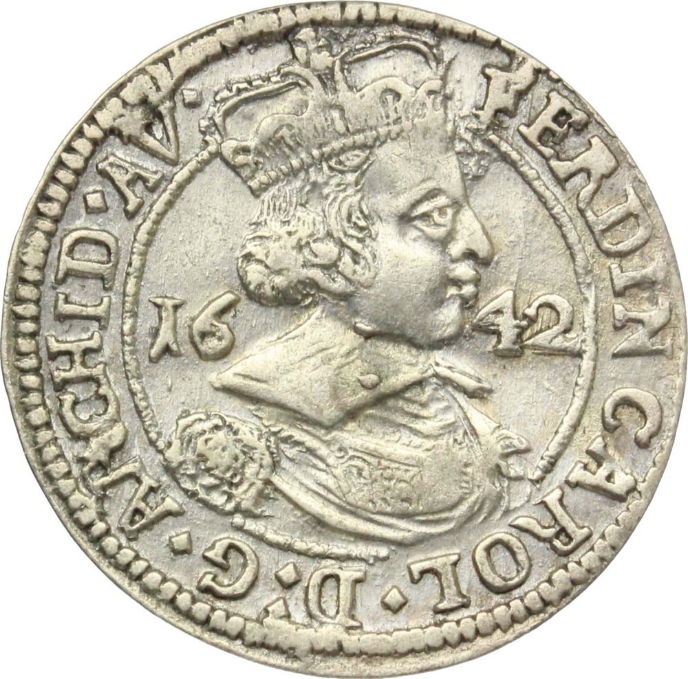 Austria. Ferdinando Carlo (1632-1662). 3 kreuzer 1642, Hall. AG. g. 1.40 Bel BB+. foto 1