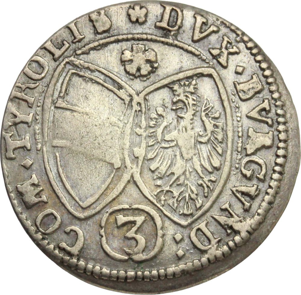 Austria. Ferdinando Carlo (1632-1662). 3 kreuzer 1642, Hall. AG. g. 1.40 Bel BB+. foto 1