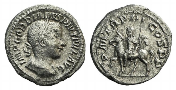 Gordian III. AD 238-244. AR Denarius. R/ Gordian on horseback foto 1