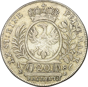 Germania-Brandeburgo-Bayreuth Alessandro (1769-1791). 20 Kreuzer 1786. foto 1