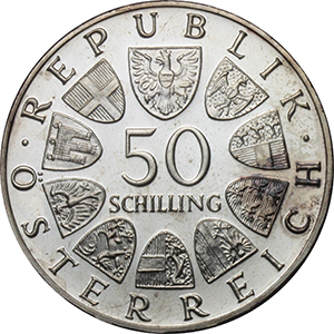 Austria II Repubblica (1945-) 50 scellini 1966 per il 150° anniversario della Banca Nazionale. foto 1