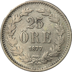 Svezia Oscar II (1872-1907) 25 öre 1877. foto 1