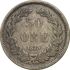 Svezia Oscar II (1872-1907) 50 öre 1875. foto 1