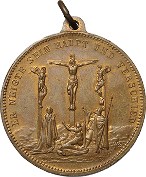 Germania, Oberammergau. Medaglia portativa 1900 della rappresentazione della Passione di Cristo. foto 1