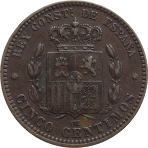 Spagna. Alfonso XII (1874-1885). 5 centesimi 1879. foto 1