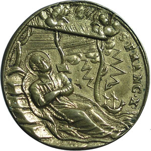 Medaglia devozionale con San Ignazio di Loyola e San Francesco Xavier (fine 700'). foto 1