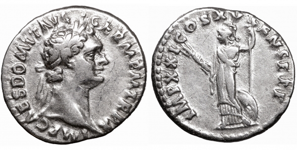 Domitian. Denarius. 90-91 AD. 3.30 gr. - 18.8 mm. O:\ IMP CAES DOMIT AVG GERM P M TR P X, laureate h foto 1