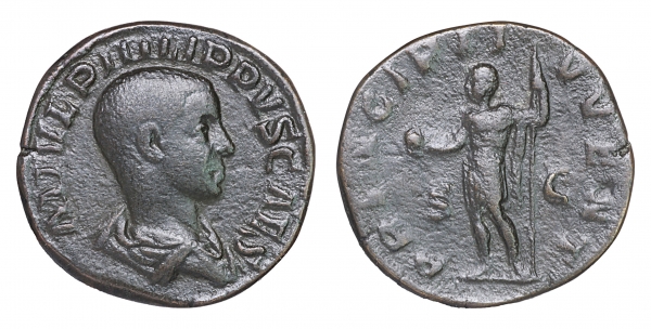 ROMAN EMPIRE. PHILIP II. 244-247 AD. SESTERTIUS. AE 18,51 gr – 28,96 mm. O:\ M IVL PHILIPPVS CAES; d foto 1