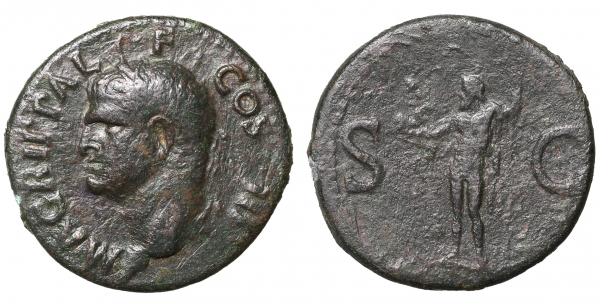 Agrippa. died 12 BC. AE As. 9.78 gr. - 27.8 mm. Rome, AD 37-41. O:\ AGRIPPA L F COS IIIM; Head left foto 1