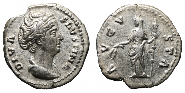 Diva Faustina I AR Denarius. 3,3 gr. – 18,9 mm. O:\ DIVA FAVSTINA, draped bust left. R:\ AVGVSTA, Ce foto 1
