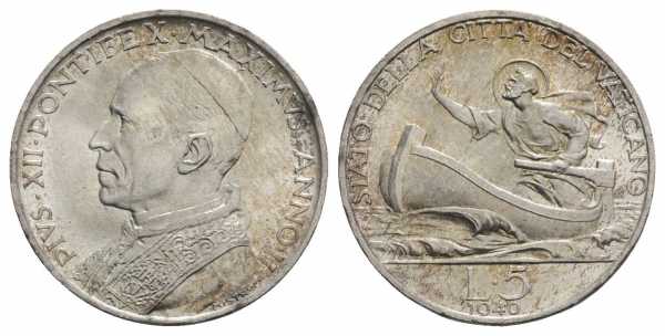 Roma. Pio XII. 5 lire 1940. SPL + foto 1
