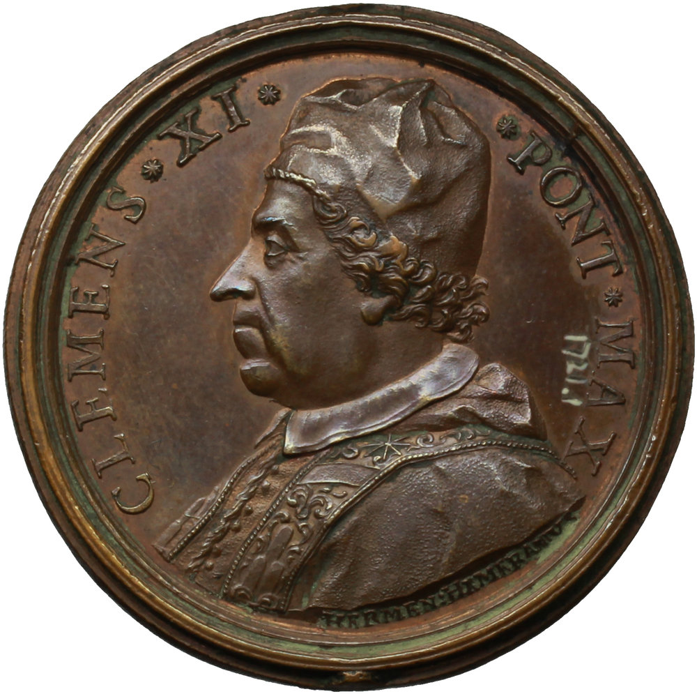Clemente XI (1700-1721), Giovanni Francesco Albani. Medaglia per l'Accademia di San Luca. D/ CLEMEN foto 1