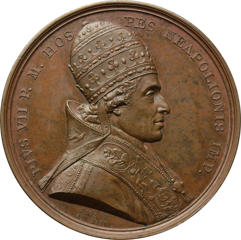 Pio VII (1800-1823), Barnaba Chiaramonti. Medaglia per l'incoronazione di Napoleone a Parigi, 2 dice foto 1