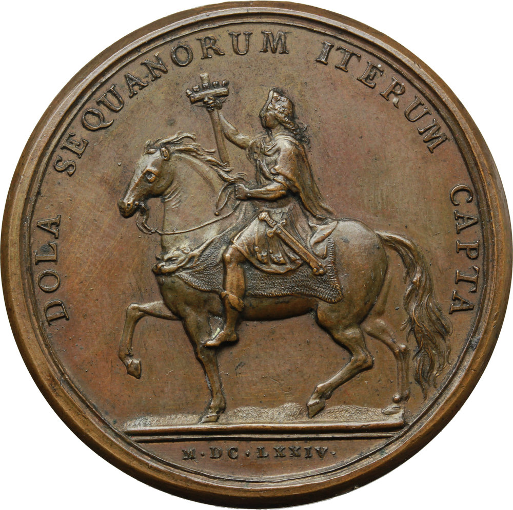 Francia. Luigi XIV (1643-1715). Medaglia 1674 per la seconda presa di Dole. D/ LUDOVICUS MAGNUS REX foto 1