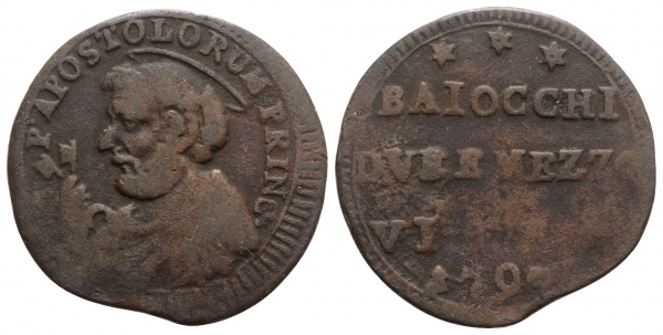 Viterbo. Pio VI. 1775-1797. Sanpietrino da 2,5 Baiocchi 1796. foto 1
