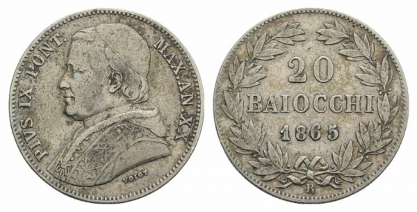 Roma. Pio IX (1846-1878). 20 baiocchi 1865 AN XX foto 1