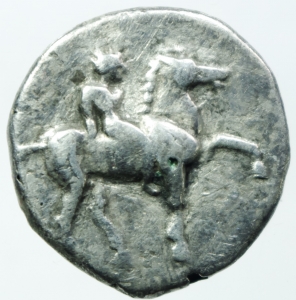 Mondo Greco. Calabria. Tarentum. 272-240 a.C. Nomos. Ag. D/ Giovane nudo su cavallo andante a sinist foto 1